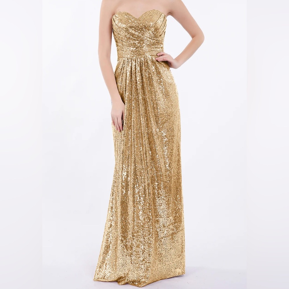 Gold Sequin Ruched Sweetheart Gown
